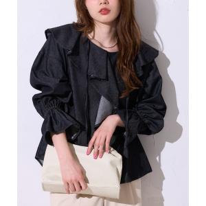 ブラウス シャツ デニムフリルビッグカラーブラウ...の商品画像