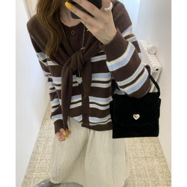カーディガン マルチボーダー スプリングカーディガン+ショール 2点セット レディース