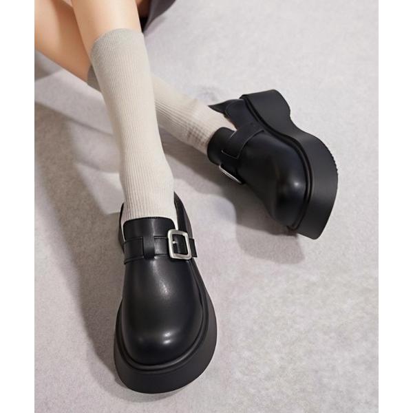 ローファー 厚底 ベルトデザイン ローファー レディース