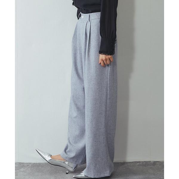 ワイドパンツ スラックス パンツ ベルト付きタック入りワイドパンツ レディース