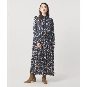 ワンピース サテン フラワープリント ボウタイ ...の商品画像