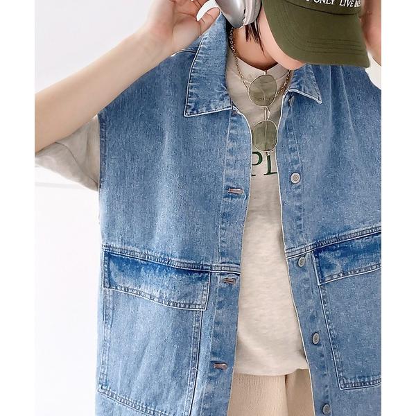 「Java」 デニムジャケット LARGE サックスブルー レディース