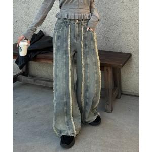 ジーンズ デニム デニムパンツ フリルフリンジデニムパンツ レディース