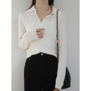 ニット セーター ボタンネックポロニット/アイボリー レディース