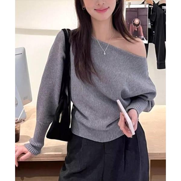ニット セーター 抜け感たっぷりのゆったりオフショルニット レディース
