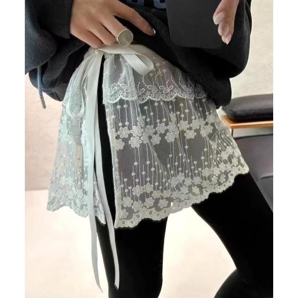 スカート 重ねるだけで映えるレイヤードラップレーススカート