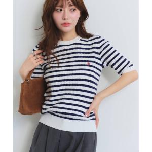 サマーニット ニット セーター ケーブル 「U.S. POLO ASSN./ユーエスポロアッスン」ロゴ刺繍 クルーネック 半袖 ケーブルニット レディース