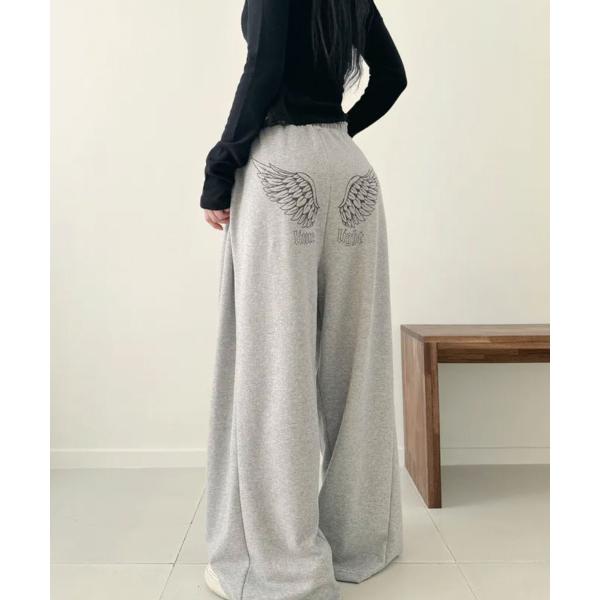 ワイドパンツ スウェットパンツ ジャージ ウイングプリント ワイドスウェットパンツ レディース