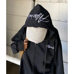 パーカー フードロゴビッグジップアップパーカー レディース