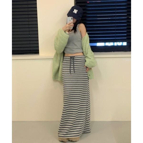 スカート ボーダー柄ハイウエストニットスカート