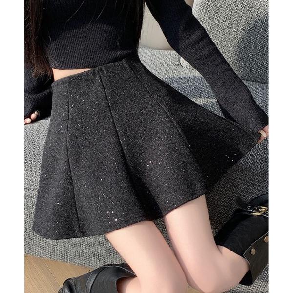 スカート ラメ混 ウールライク フレア ミニスカート