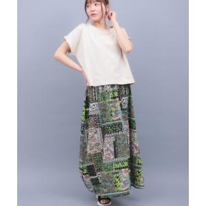 ワンピース 半袖 アソートプリントドッキングワンピース