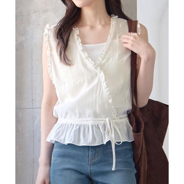 ブラウス シャツ 夏 カシュクールフリルブラウス レディース
