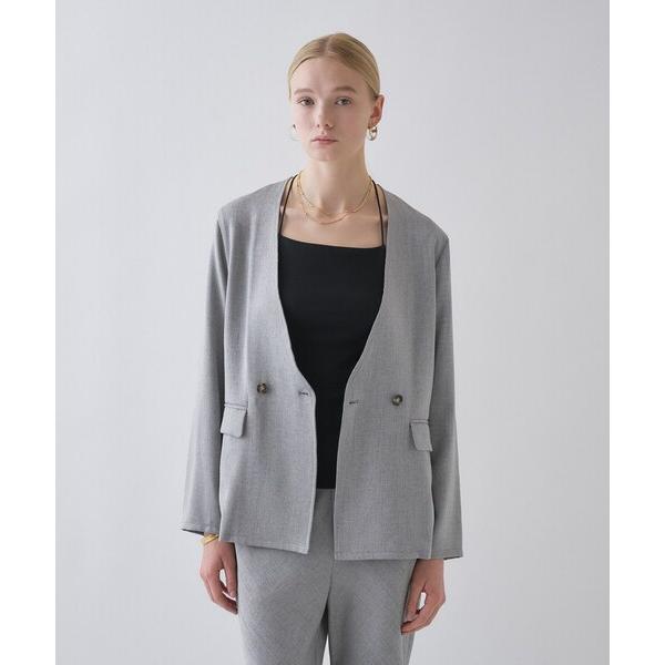 ジャケット ノーカラージャケット 「セットアップ／接触冷感／マシンウォッシュ」リネンライクノーカラー...