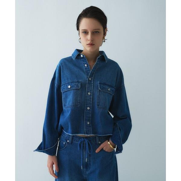 ブラウス シャツ 「手洗い可」ライトデニムクロップドシャツ レディース