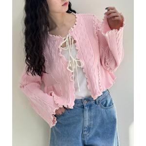 カーディガン new配色メロウケーブルカーディガン レディース