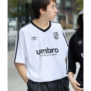 tシャツ UMBRO/アンブロ 別注 ゲームライン ドロスト ロゴ刺繍 ラグランスリーブ  Vネック半袖Tシャツ メンズ レディース