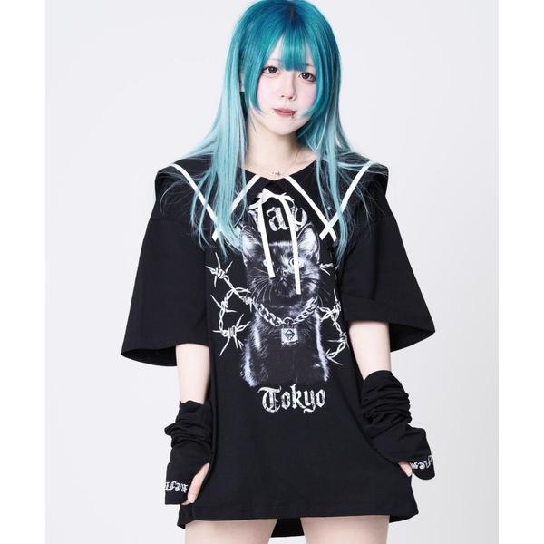 tシャツ 「TRAVAS TOKYO/トラバス トーキョー」セーラーカラー猫プリントTシャツ レディ...