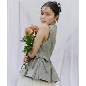 ブラウス シャツ ツイードペプラムリボントップス レディース