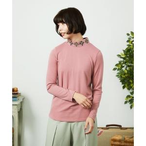 tシャツ ベアスムース 配色フラワー刺繍カットソー レディース