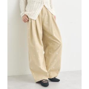 パンツ フラワー刺繍ツイルカーブパンツ レディース