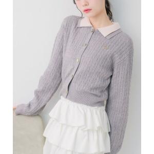 ニット セーター 2枚襟ケーブルカーデ レディース