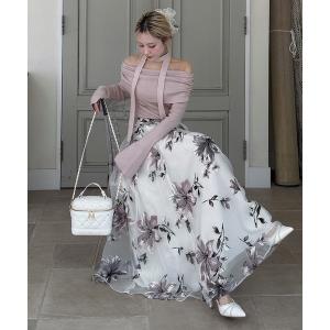 スカート フラワーオーガンジーフレアスカート