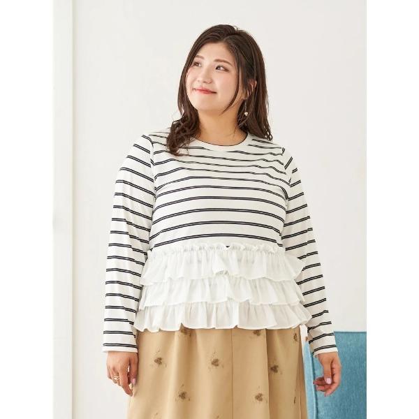 tシャツ 「大きいサイズ」「Sasaki Mikiコラボ」3段フリルトップス レディース