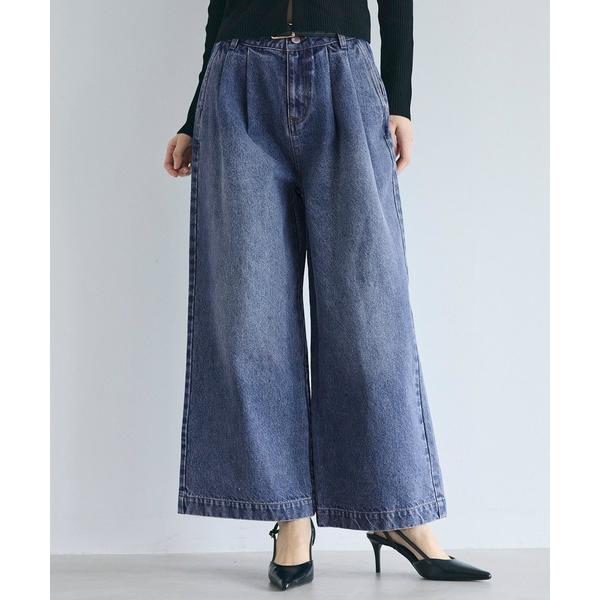 ワイドパンツ ジーンズ デニム デニムパンツ 「WEB限定セール」タックデニムパンツ レディース