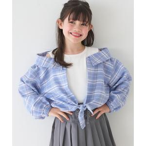 tシャツ キッズ　ドッキング肩あきチェックシャツ キッズ 子供服 女の子