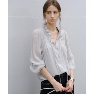 ブラウス シャツ 「tageechita」フリルネック シフォン シアーブラウス レディース メンズ