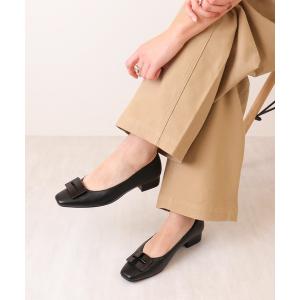パンプス スクエアオーナメント　ローヒールパンプス