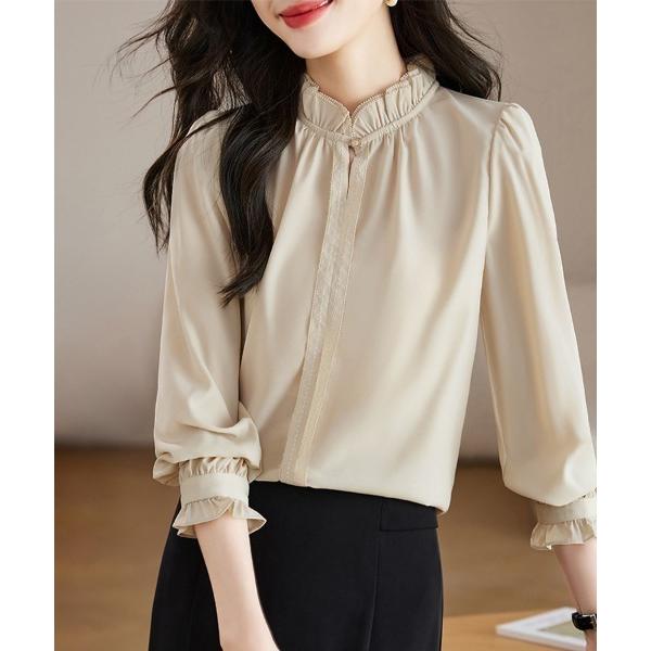 ブラウス シャツ ギャザースリーブハイネックブラウス レディース