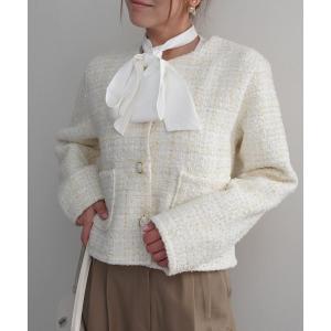 ジャケット ノーカラージャケット 「Rashik」ラメ混ツイードジャケット レディース