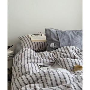 ベッド 寝具 F＆D : 3ピース ストライプフリース ベッドカバー 枕カバー 寝具(シングル)