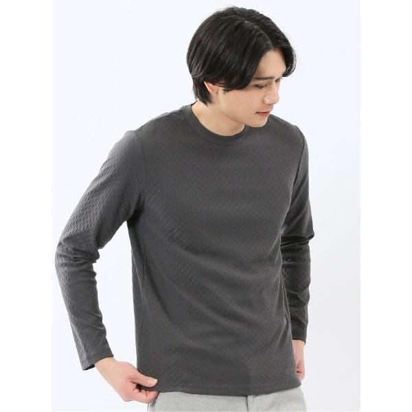 tシャツ 「綿混 ロンＴ」タカキュー 千鳥ジャガード クルーネック 長袖 Tシャツ メンズ