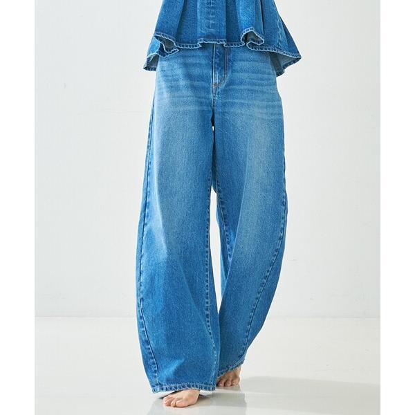 ジーンズ デニム デニムパンツ 「美脚カーブ」ウォッシュドバレルジーンズ/大人カジュアル/カーブパン...