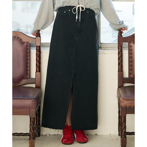 デニムスカート 「前後スリット」Aラインデニムロングスカート/ハイウエスト/スタイルアップ/春服/夏...