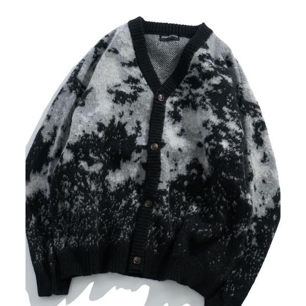 カーディガン アブストラクト柄 ニット カーディガン ユニセックス オーバーサイズ メンズ レディー...