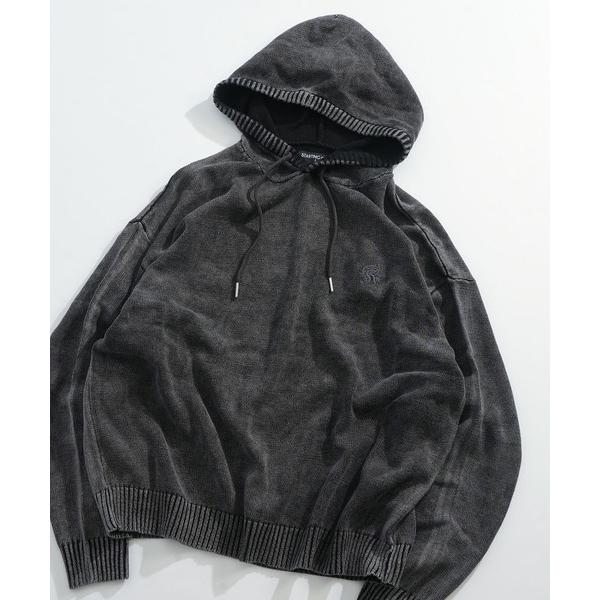 パーカー ヴィンテージライク ピグメント加工 ワンポイント刺繍 プルオーバー コットンニットパーカー...