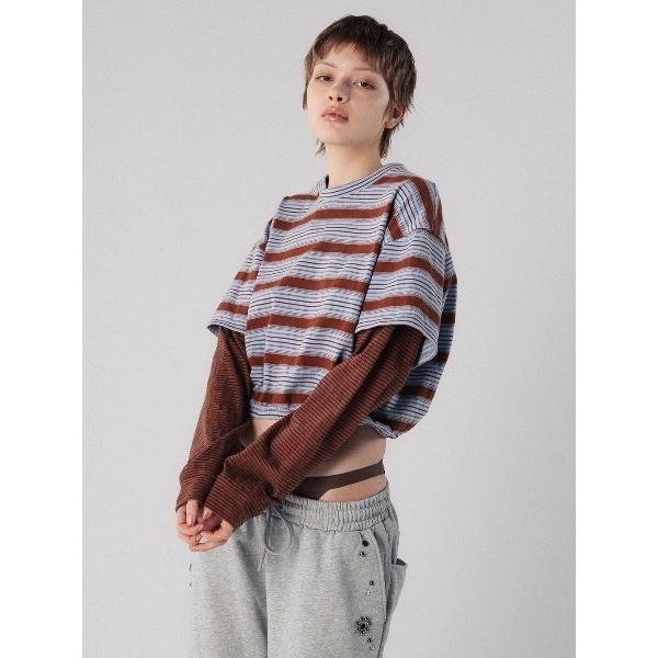 tシャツ LAYERED BORDER LS TEE レディース