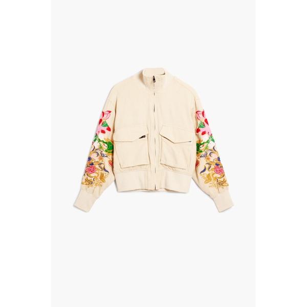 ジャケット テーラードジャケット スリーブフラワー刺繍パッチ ダブルチェストポケットボンバージャケッ...
