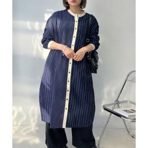 ワンピース スッキリ見え 柄切り替えコクーンシルエットワンピース