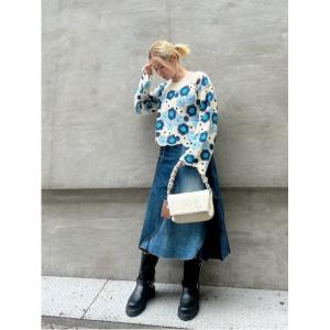 ニット セーター フローラルクロシェ編みクロップドロングスリーブニット レディース