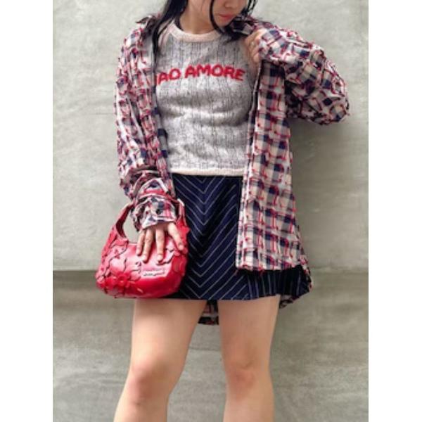 tシャツ 半袖 CIAO AMORE”メッセージニットT ピンク レディース