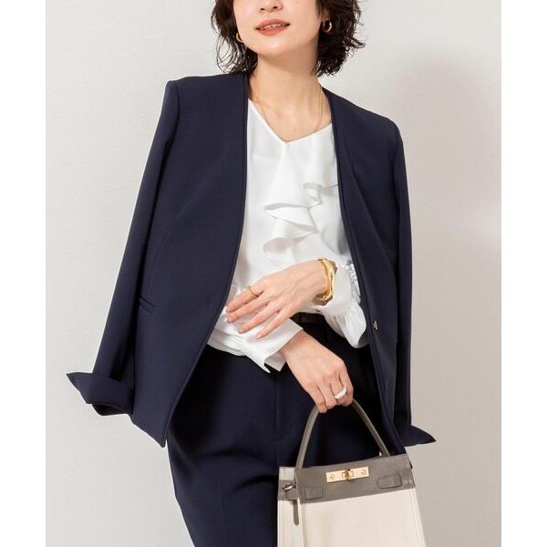 ジャケット ノーカラージャケット 「セットアップ対応」ウォッシャブルWクロス2WAYストレッチジャケ...