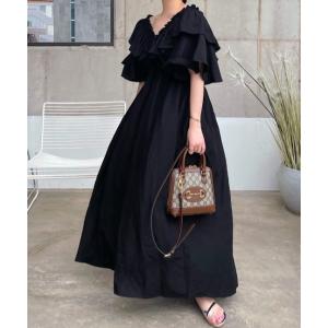 ワンピース フリルVネックロングワンピース