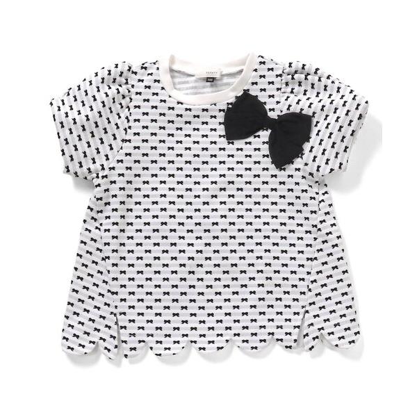 tシャツ リボン柄ジャガードスカラップTシャツ_ジュニア対応 キッズ 子供服 女の子
