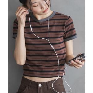 tシャツ マルチボーダーコンパクトリンガーTee レディース