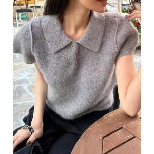 ニット セーター コンパクトパフスリーブポロニット レディース